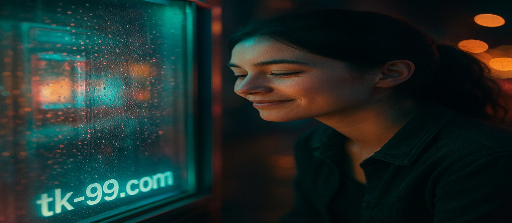 tk99-এর উজ্জ্বল গেমিং প্ল্যাটফর্মের পরিবেশে আর্কেড মেশিনের পাশে হাসিখুশি এক তরুণী